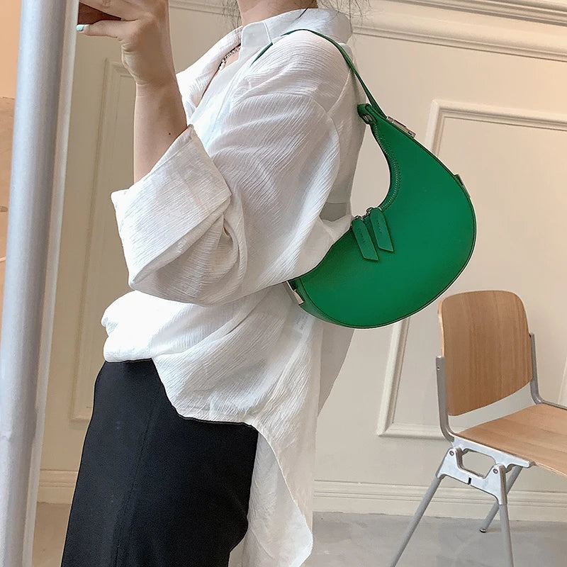 Vintage Leather Clutches Half Moon French Armpit Shoulder Bag