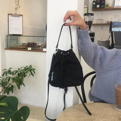 Nylon Crossbody Shoulder Bag Vintage Drawstring Bucket Messenger Bag