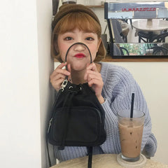 Nylon Crossbody Shoulder Bag Vintage Drawstring Bucket Messenger Bag
