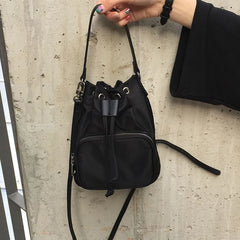 Nylon Crossbody Shoulder Bag Vintage Drawstring Bucket Messenger Bag
