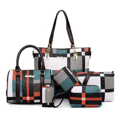Women Plaid Handbag Set 6 PCS Shoulder Bag Crossbody Travel Shopping Ladies