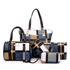 Women Plaid Handbag Set 6 PCS Shoulder Bag Crossbody Travel Shopping Ladies