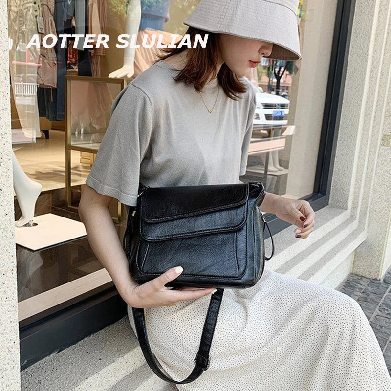 Women Shoulder Crossbody Bags Soft Oil Leather Pouch Sac A Main Mochila Bolso