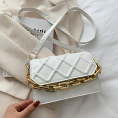 Plaid PU Leather Women Shoulder Bag with Thick Chain