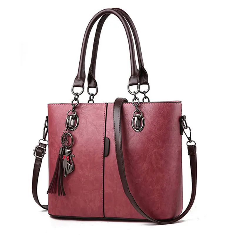 Leather Tassel Crossbody Shoulder Bag for Women