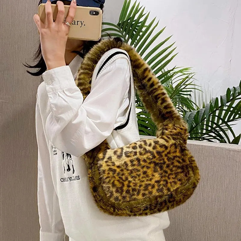 Leopard Plush Shoulder Bag Female Sac Women Messenger Bag