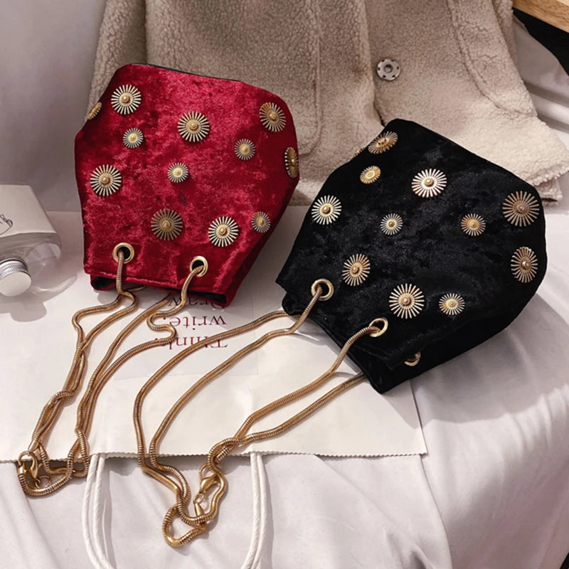 Velvet Crossbody Bucket Bag Women Shoulder Chain Small Messenger Bag