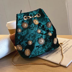 Velvet Crossbody Bucket Bag Women Shoulder Chain Small Messenger Bag