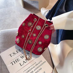 Velvet Crossbody Bucket Bag Chain Small Velvet Messenger Bag