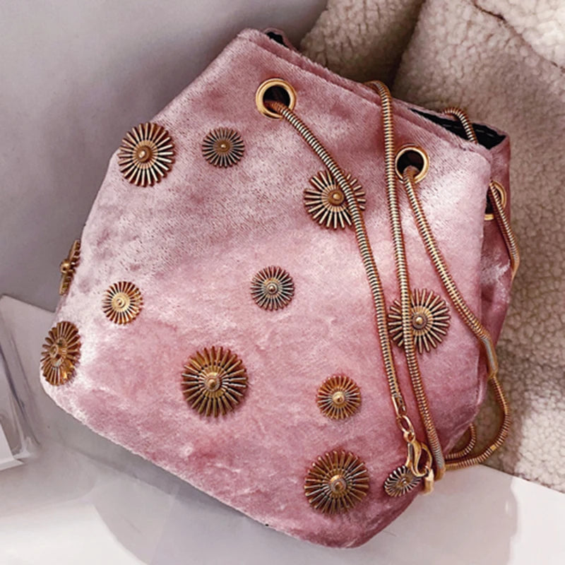 Velvet Crossbody Bucket Bag Women Shoulder Chain Small Messenger Bag