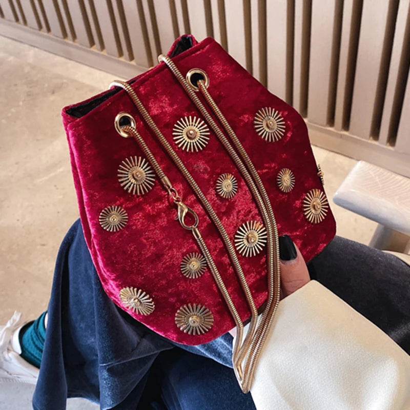 Velvet Crossbody Bucket Bag Women Shoulder Chain Small Messenger Bag