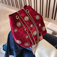 Velvet Crossbody Bucket Bag Women Shoulder Chain Small Messenger Bag