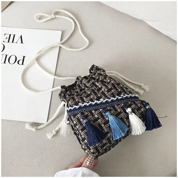 Chinese Style Small Bag Messenger Shoulder Bag Tassel Bucket Bag