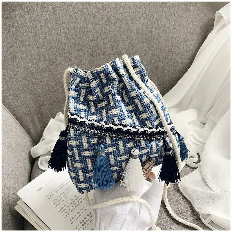 Chinese Style Small Bag Messenger Shoulder Bag Tassel Bucket Bag