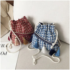 Chinese Style Small Bag Messenger Shoulder Bag Tassel Bucket Bag