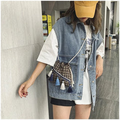 Chinese Style Small Bag Messenger Shoulder Bag Tassel Bucket Bag