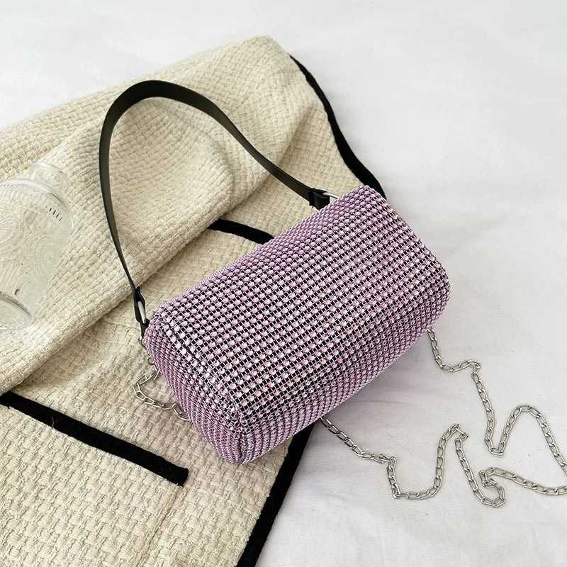 Women Pillow Diamond Crossbody Bag Full Diamond Underarm Bag
