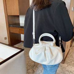 Pleated Solid PU Leather Female Shoulder Crossbody Messenger Bag