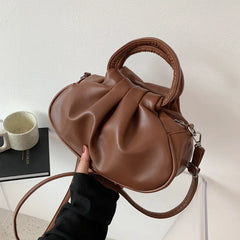 Pleated Solid PU Leather Female Shoulder Crossbody Messenger Bag