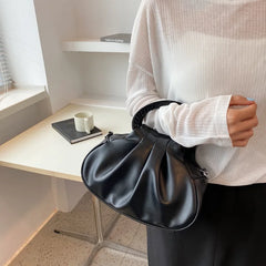 Pleated Solid PU Leather Female Shoulder Crossbody Messenger Bag