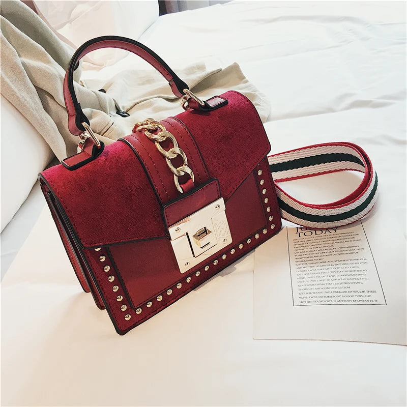 Rivet Crossbody Bag Red Small Messenger Shoulder Bag Ladies Hand Bag