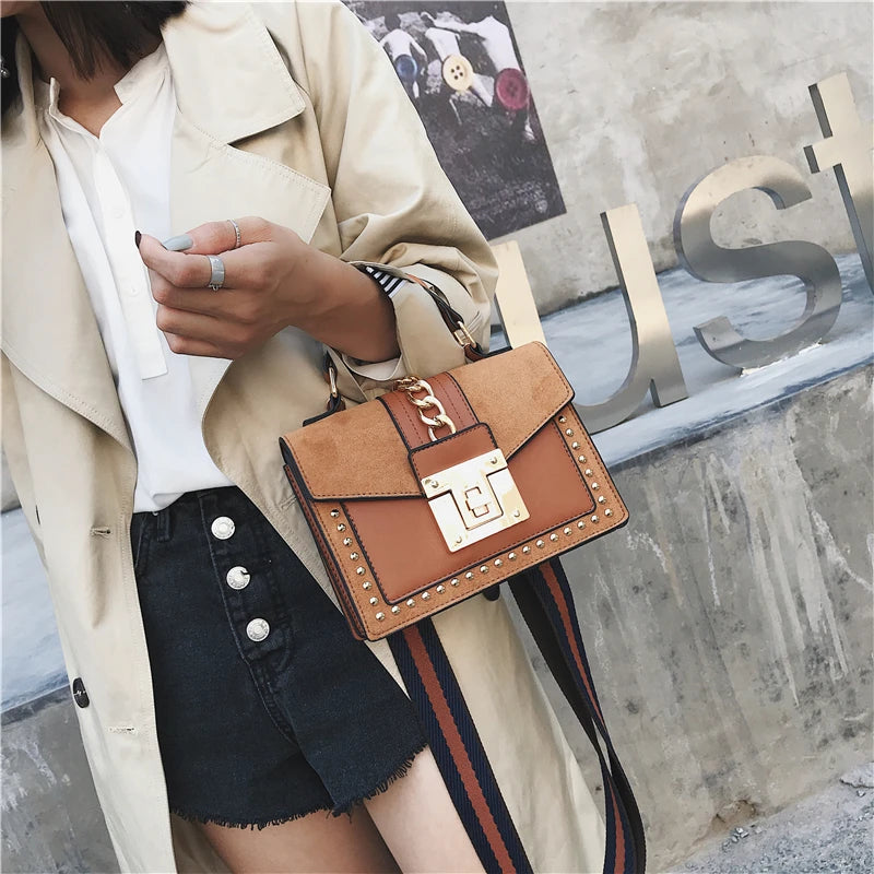 Rivet Crossbody Bag Red Small Messenger Shoulder Bag Ladies Hand Bag