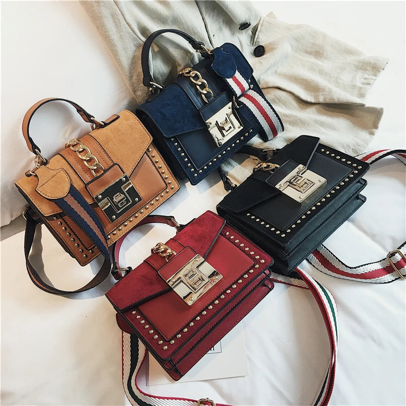 Rivet Crossbody Bag Red Small Messenger Shoulder Bag Ladies Hand Bag