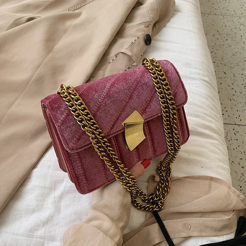 Vintage Velvet Chain Evening Clutch Bag Women Shoulder Handbag