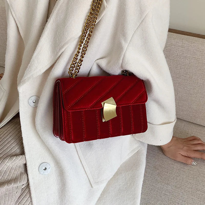 Vintage Velvet Chain Evening Clutch Bag Women Shoulder Handbag