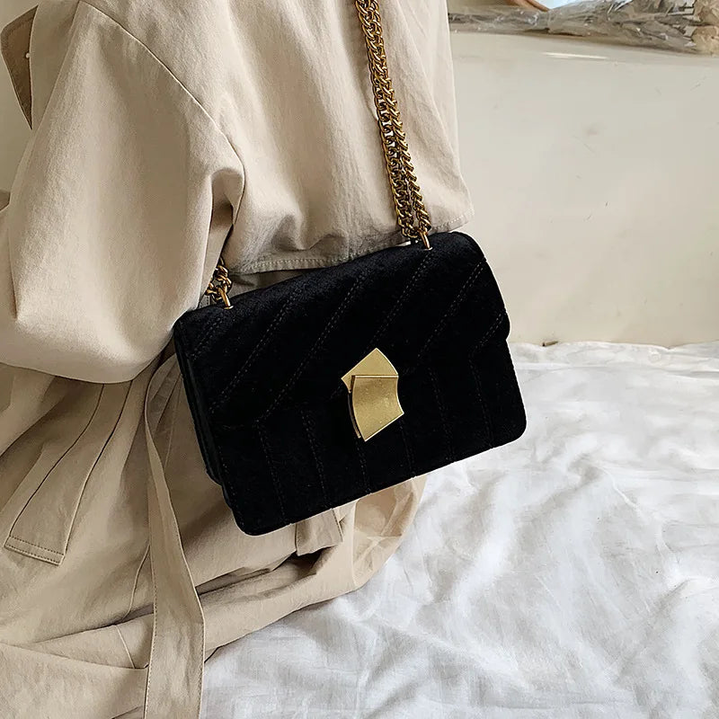Vintage Velvet Chain Evening Clutch Bag Women Shoulder Handbag