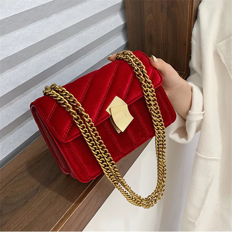 Vintage Velvet Chain Evening Clutch Bag Crossbody Bags for Women