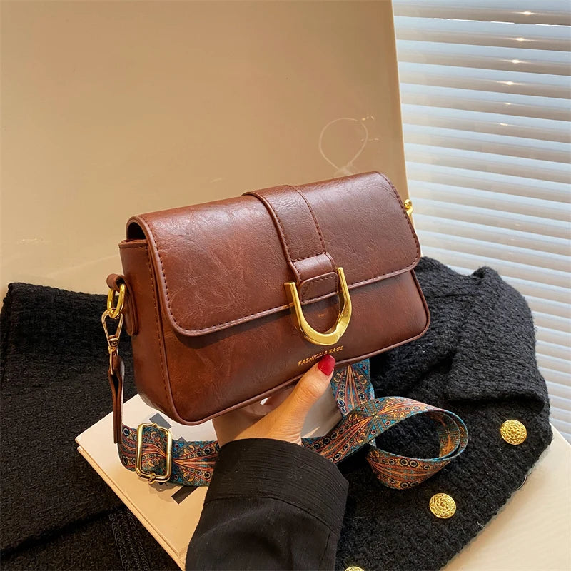 Vintage PU Leather Crossbody Bags for Women - Retro Shoulder Messenger Bag