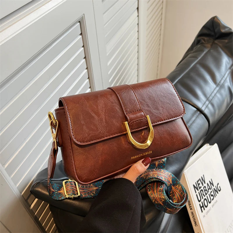Vintage PU Leather Crossbody Bags for Women - Retro Shoulder Messenger Bag