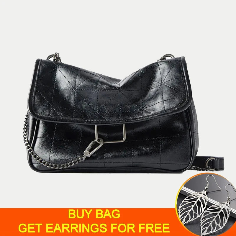 Vintage Shoulder Bag Chain Messenger Bags Soft Flap Shoulder Crossbody Pack