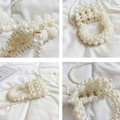 Beaded Woven Crossbody Bag for Women Mini Pearls Sling Party Purses
