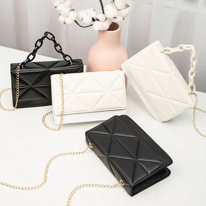 Embroidered Lock Chain Crossbody Bag Small Square Messenger Shoulder Bag