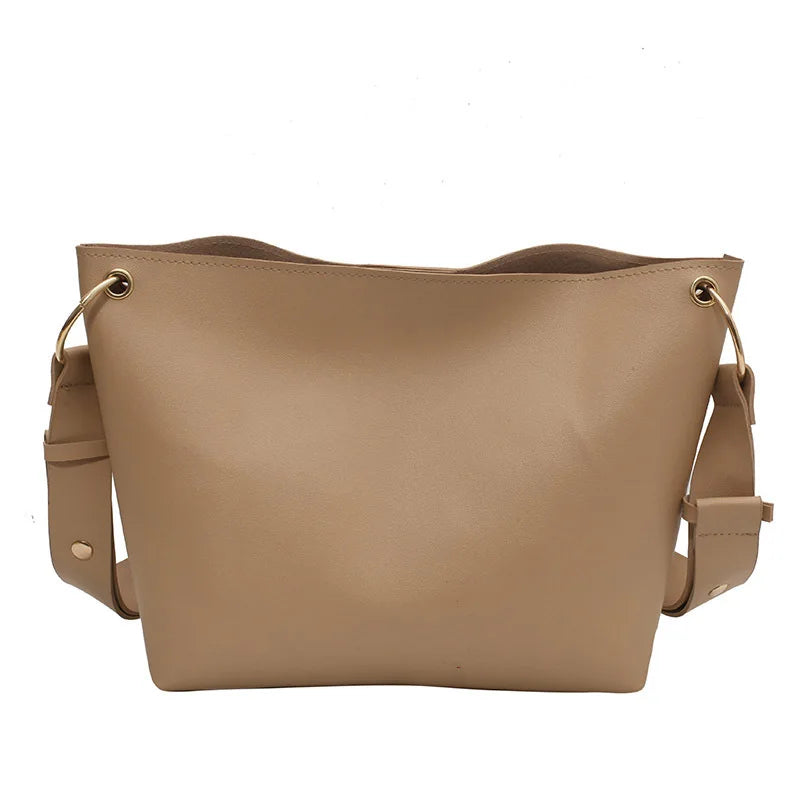 Ladies Bucket PU Leather Shoulder Bag Single Shoulder Large Capacity Messenger