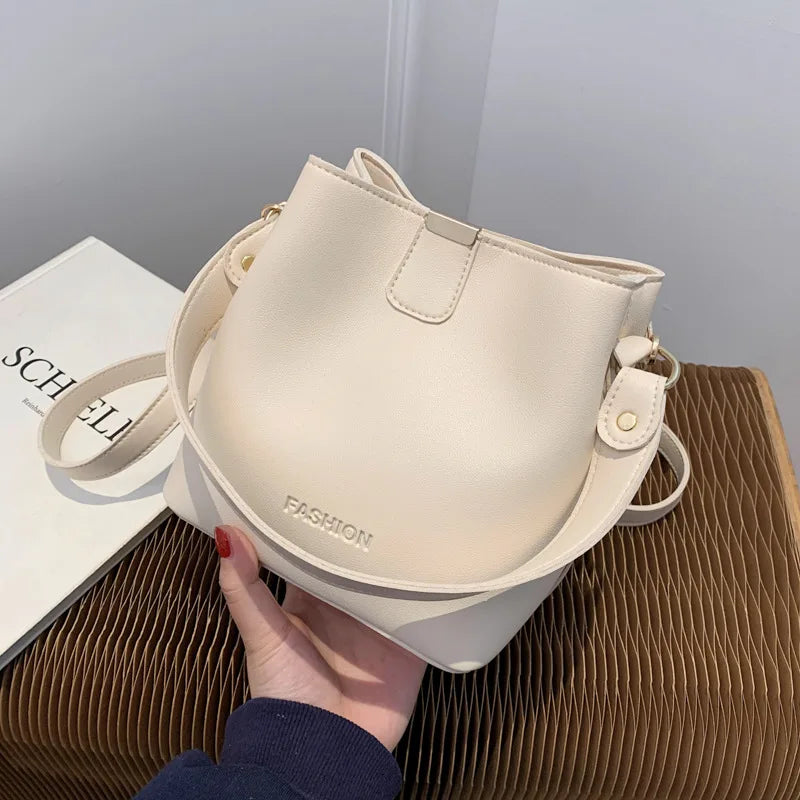 Ladies Bucket PU Leather Shoulder Bag Large Capacity Women's Messenger Bag