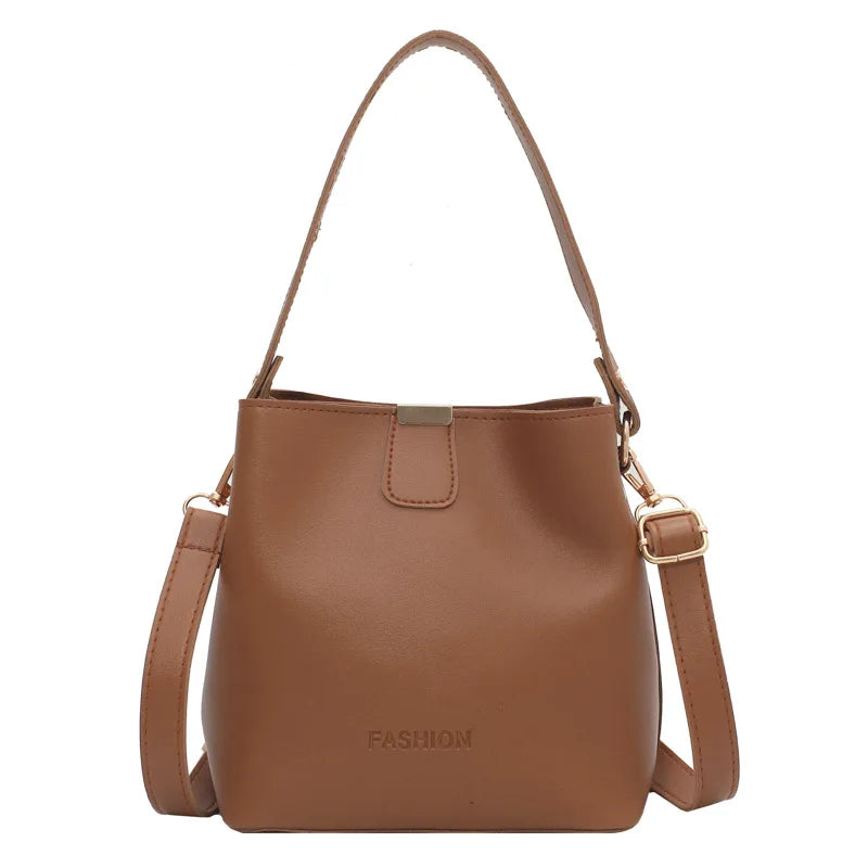 Ladies Bucket PU Leather Shoulder Bag Large Capacity Women's Messenger Bag