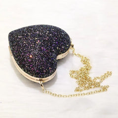 Heart Shape Evening Clutch Bag Sequin Mini Bridal Wedding Party Purses Chain Bag
