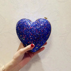 Heart Shape Evening Clutch Bag Sequin Mini Bridal Wedding Party Purses Chain Bag