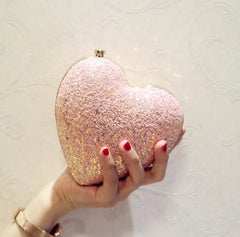 Heart Shape Evening Clutch Bag Sequin Mini Bridal Wedding Party Purses Chain Bag
