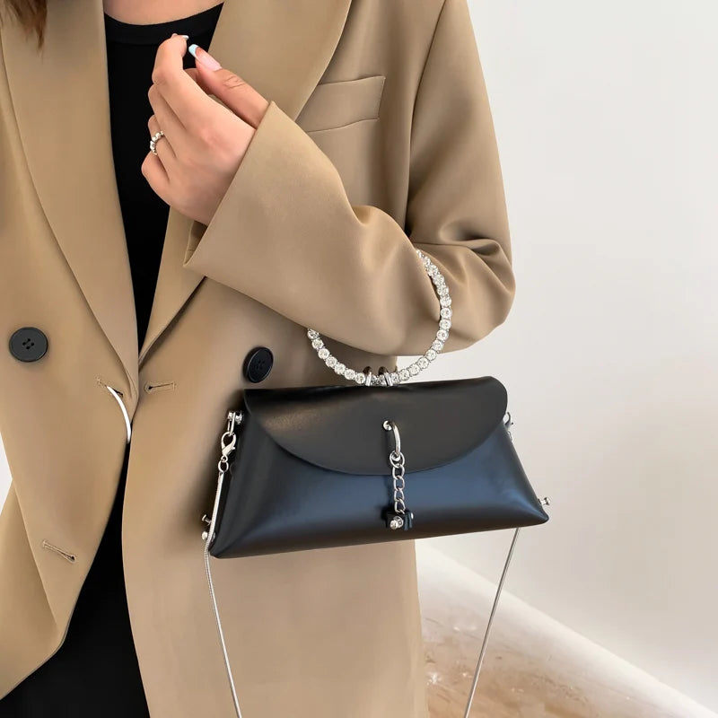 Rhinestone Ring Chain Shoulder Bag for Women Small Crossbody Bag