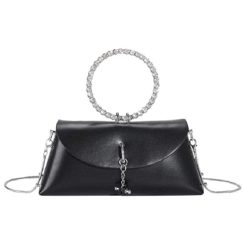 Rhinestone Ring Chain Shoulder Bag for Women Small Crossbody Bag
