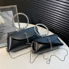 Rhinestone Ring Chain Shoulder Bag for Women Small Crossbody Bag