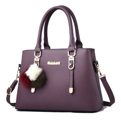 Hairball Crossbody Shoulder Bag Women's PU Leather Tote Solid Handbag