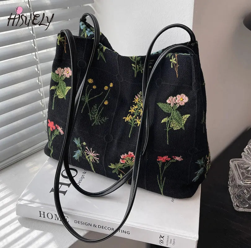 Large Flowers Tote Bags Ladies Bucket High-quality Fabric Women's Handbag