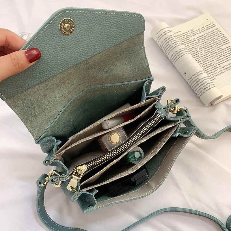 Leather Shoulder Bag Multi-layer Pocket Crossbody for Women