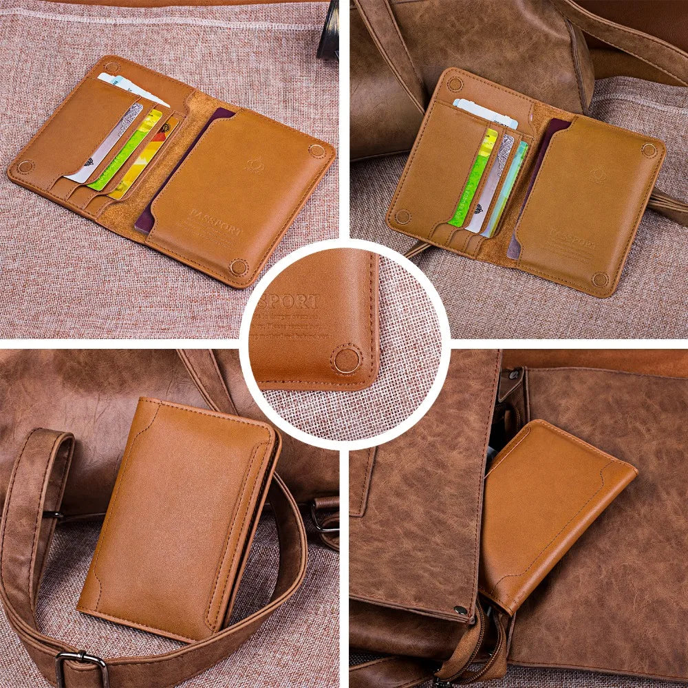 Men Women Family Leather Passport Cover Holder for Travel