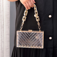 Metal Chain Acrylic Bag Dinner Bag Transparent Diagonal Women Bag